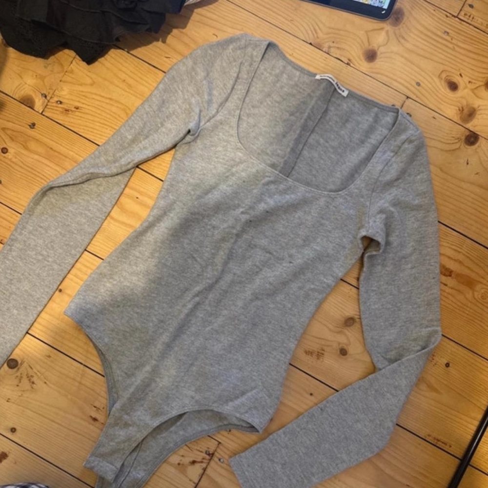 Reformation Heather Gray Long Sleeve Bodysuit
